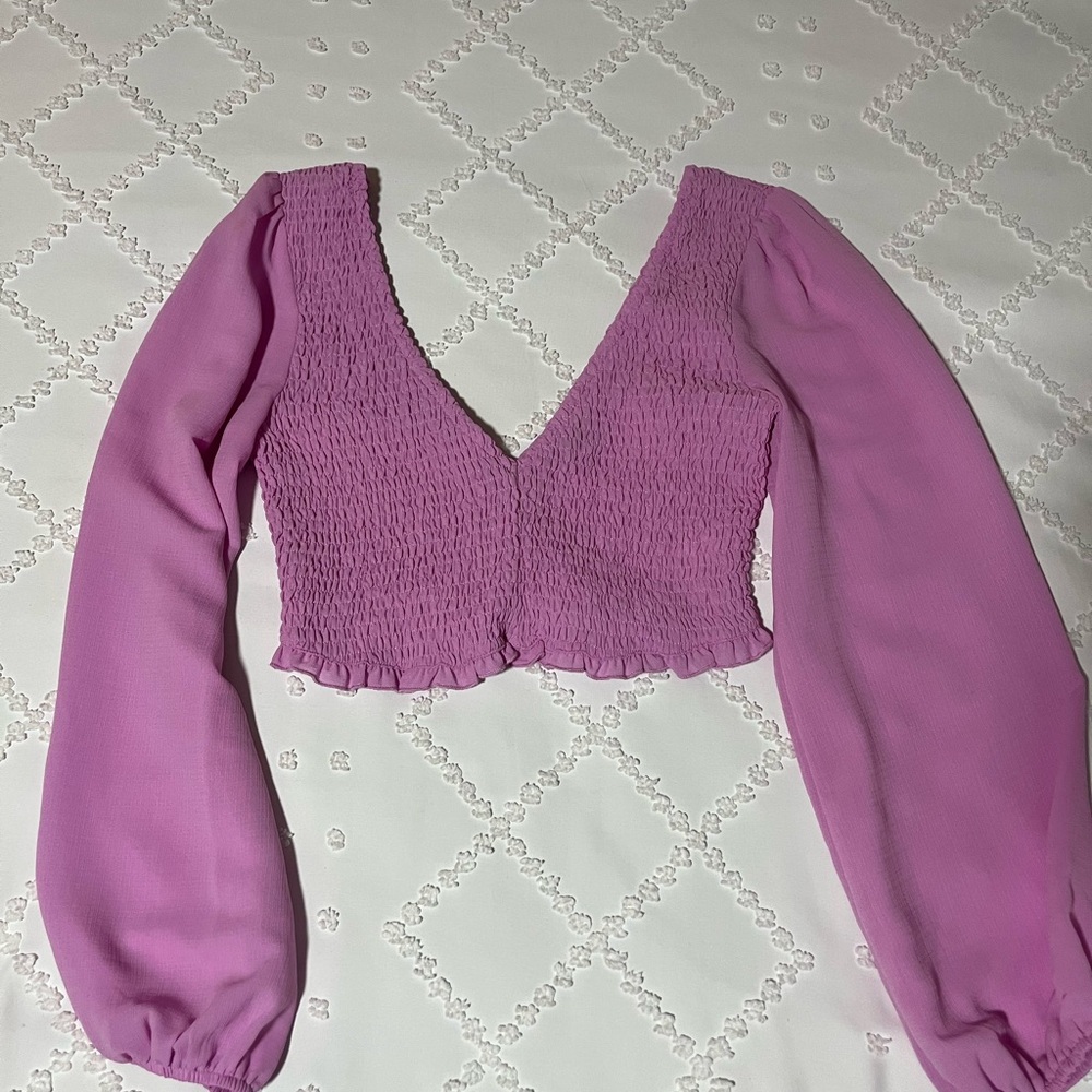 Blue Blush Lavender Smocked V-Neck Blouse